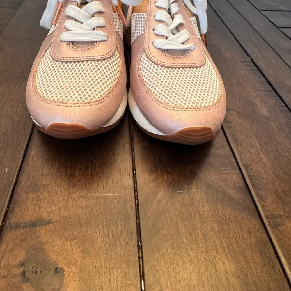 Michael Kors Womens Allie Trainer Leather Rose Gold Pink Sneaker Shoes 7.5 M